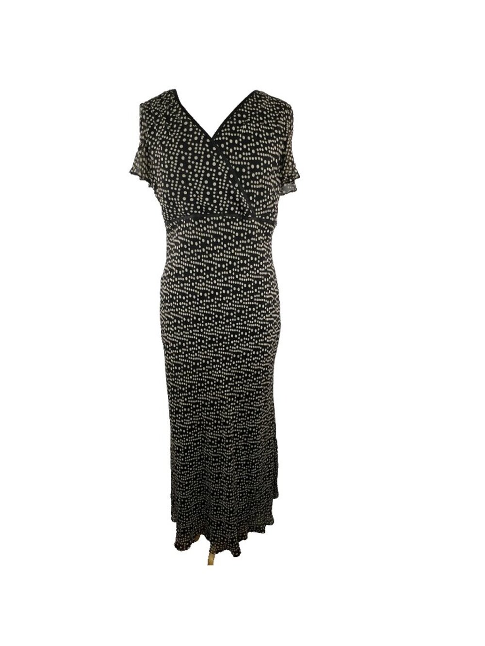 Vintage 90s Chadwicks Size 12 Silk Black Tan Polka Dot Romantic Office Y2K